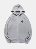 kkboxly  Cross Print Men's Full-Zip Hooded Sweatshirt Casual Long Sleeve Hoodies With Pocket Gym Sports Hooded Jacket For Spring Fall, As Gift