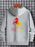 kkboxly  Horse Pattern Zip Up Hoodie, Men's Casual Stretch Hooded Sweatshirt Sportswear