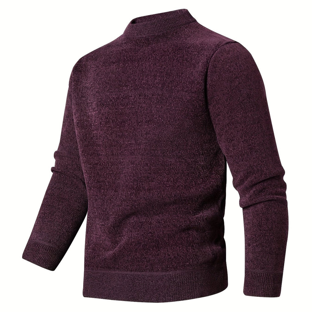 kkboxly  All Match Knitted Stand Collar Sweater, Men's Casual Warm Middle Stretch Pullover Sweater For Fall Winter