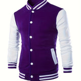 kkboxly  Trendy Varsity Jacket, Men's Casual Color Block Button Up Jacket For Spring Fall School Baseball