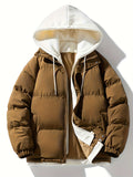 kkboxly  Men's Warm Winter Hooded Coat, Casual Zip Up Padded Jacket Coat For Fall Winter