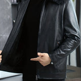 kkboxly  Warm Thick Fleece PU Jacket, Men's Casual Zip Up Fur Collar Jacket Coat For Fall Winter