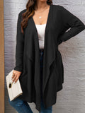 kkboxly  Plus Size Casual Coat, Women's Plus Plain Waffle Pattern Long Sleeve Lapel Collar Cardigan