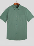 kkboxly  Men's Shirt Top, Linen & Cotton Blend, Turn-Down Collar Button Up Short Sleeves Lapel Closure Regular Fit Male Casual Shirt For Daily