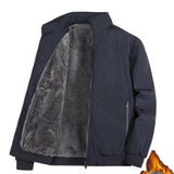 kkboxly  Warm Stand Collar Fleece Jacket, Men's Casual Comfortable Solid Color Zip Up Coat / Outwear For Fall Winter