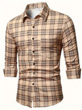 kkboxly  Classic Plaid Pattern Men's Slim Fit Long Sleeve Button Up Shirt, Male Spring Fall Fashion Top