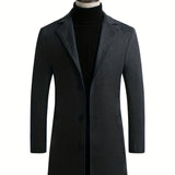 kkboxly  Classic Design Trench Coat, Men's Semi-formal Button Up Lapel Overcoat For Fall Winter Business