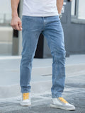Men's Chic Slim Fit Jeans, Men's Casual Street Style Distressed Medium Stretch Denim Pants