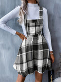 kkboxly  Plaid Print Overall Dress, Casual Criss Cross A Line Dress, Women's Clothing