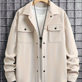 kkboxly  kkboxly  Plus Size Men's Solid Jacket With Pockets, Spring/autumn Button Up Jacket For Males, Men's Clothing