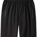 Quick Drying Comfy Shorts, Men's Casual Zipper Pockets Shorts For Summer Gym Workout Training