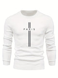kkboxly  "Paris" Print Creative Knitted Sweater, Men's Casual Crew Neck Medium Stretch Sweater