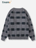Preppy Stripes Pattern Knitted Sweater, Men's Loose Casual Warm Mid Stretch Crew Neck Pullover Sweater For Men Fall Winter