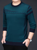 kkboxly  Men's Geometric Pattern Knitted Sweater, Casual Mid Stretch Breathable Pullover For Outdoor, Men's Clothing