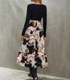 Geo Print Splicing Dress, Elegant V Neck Long Sleeve Dress, Women's Clothing