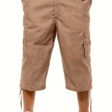 kkboxly  Men's Plain Zip Pocket Drawstring Hem Cargo Shorts For Spring And Summer