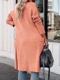 kkboxly  Solid Pocket Open Front Cardigan, Casual Long Sleeve Lapel Cardigan, Women's Clothing