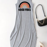 kkboxly Feel the Good Vibes in This Stylish Letter Print Dress - Perfect for Any Season!