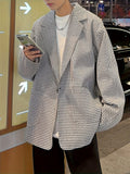 kkboxly  Men's Chic Houndstooth Print Blazer, Men's Casual Shawl Collar Suit Jacket For Business Banquet Party Dinner