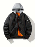 kkboxly  Men's Padded Hooded Jacket, Men Casual Padded Bomber Jacket Flight Coat Windbreaker For Men Winter