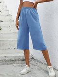kkboxly  Minimalist Solid Wide Leg Capris, Casual Versatile High Waist Pants For Spring & Summer, Women's Clothing