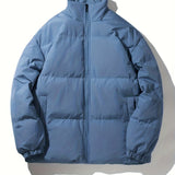 kkboxly  Men's Padded Jacket, Men Casual Padded Coat Windbreaker Zipper Pocket Stand Collar For Men Winter