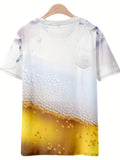 kkboxly  Beer 3D Digital Pattern Print Graphic Men's T-shirts, Causal Tees, Short Sleeves Comfortable Pullover Tops, Men's Summer Clothing