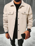 Men's Casual Single Breasted Coat, Chic Flap Pocket Jacket For Fall Winter