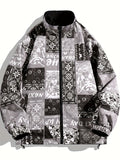 kkboxly  Men's Floral Graphic Print Reversible Jacket For Spring/autumn, Oversized Fashion Band Collar Coat For Males, Plus Size