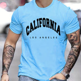 kkboxly  Men's Casual Trendy California Graphic Print Comfortable Crew Neck Short Sleeve T-shirts, Summer Top Tees