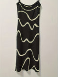 kkboxly  Wavy Striped Print Dress, Elegant Spaghetti Sleeveless Bodycon Midi Dress, Women's Clothing