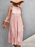 kkboxly  Ruffle Hem Halter Neck Dress, Casual Sleeveless Dress For Spring & Summer, Women's Clothing