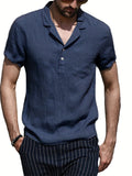 kkboxly  Solid Color Men's Casual Button Up Short Sleeve Lightweight Polo Shirt With Chest Pocket, Men's Polo For Summer