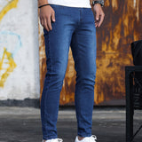 kkboxly Men's Casual Skinny Jeans, Chic Street Style Medium Stretch Denim Pants
