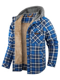 kkboxly  100% Cotton Classic Plaid Men's Hooded Jacket Fleece Lined Casual Long Sleeve Sherpa Lined Hoodies Hooded Shirt Coat For Autumn Winter