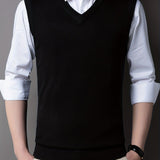 kkboxly  Casual Knitted Pullover, V-neck Sleeveless Thermal Jacket, Wool Vest, Men's Tank Top  For Autumn And Winter