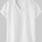 kkboxly  Mens Casual Non-Stretch Turndown Collar Short Sleeve Flax T Shirt, Male Clothes For Summer