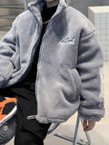 kkboxly  kkboxly  Boys Fleece Thick Coat Letter Print Full Zip Jacket For Autumn And Winter, Everyday