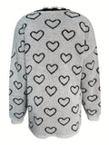 kkboxly  Heart Pattern Lace V Neck Pullover Sweater, Elegant Cross Front Long Sleeve Sweater For Fall & Winter, Women's Clothing