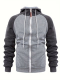 kkboxly  Men's Casual Zip Up Hoodie, Color Block Hooded Jacket For Sports