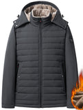 kkboxly  Men's Warm Fleece Hooded Jacket, Casual Windproof Jacket With Zipper Pockets For Fall Winter