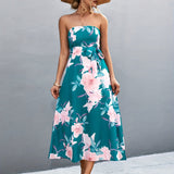 kkboxly  Vintage Floral Print Tube Dress, Elegant Off Shoulder Sleeveless Summer Dress, Women's Clothing