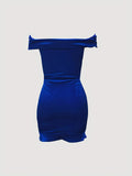 kkboxly  Sexy Off Shoulder Drawstring Dress, Velour Sexy Bodycon Club Dress, Women's Clothing