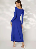 kkboxly  Ruched Solid Dress, Casual Long Sleeve Bodycon Maxi Dress, Women's Clothing