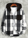 kkboxly  Men's Color Block Checkered Hooded Sweatshirt Casual Long Sleeve Hoodies With Button Gym Sports Hooded Jacket