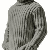 kkboxly  Fashionable Men's Solid Turtleneck Knit Sweater Plus Size Male's Pullover Sweater For Autumn And Winter, Leisurewear For Big And Tall Guys
