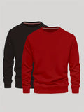 2Pcs Trendy  Solid Sweatshirt, Men's Casual Classic  Design Crew Neck Pullover Sweatshirt For Men Fall Winter