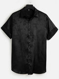 kkboxly Elegant Floral Print Men's Mature Casual Short Sleeve Lapel Shirt, Summer Holiday Top, Photography