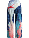 kkboxly  Women's Pants Casual Mid Waist Print Straight Wide Fashion Loose Pants