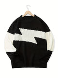 kkboxly  All Match Knitted Color Block Sweater, Men's Casual Warm High Stretch Crew Neck Pullover Sweater For Men Fall Winter